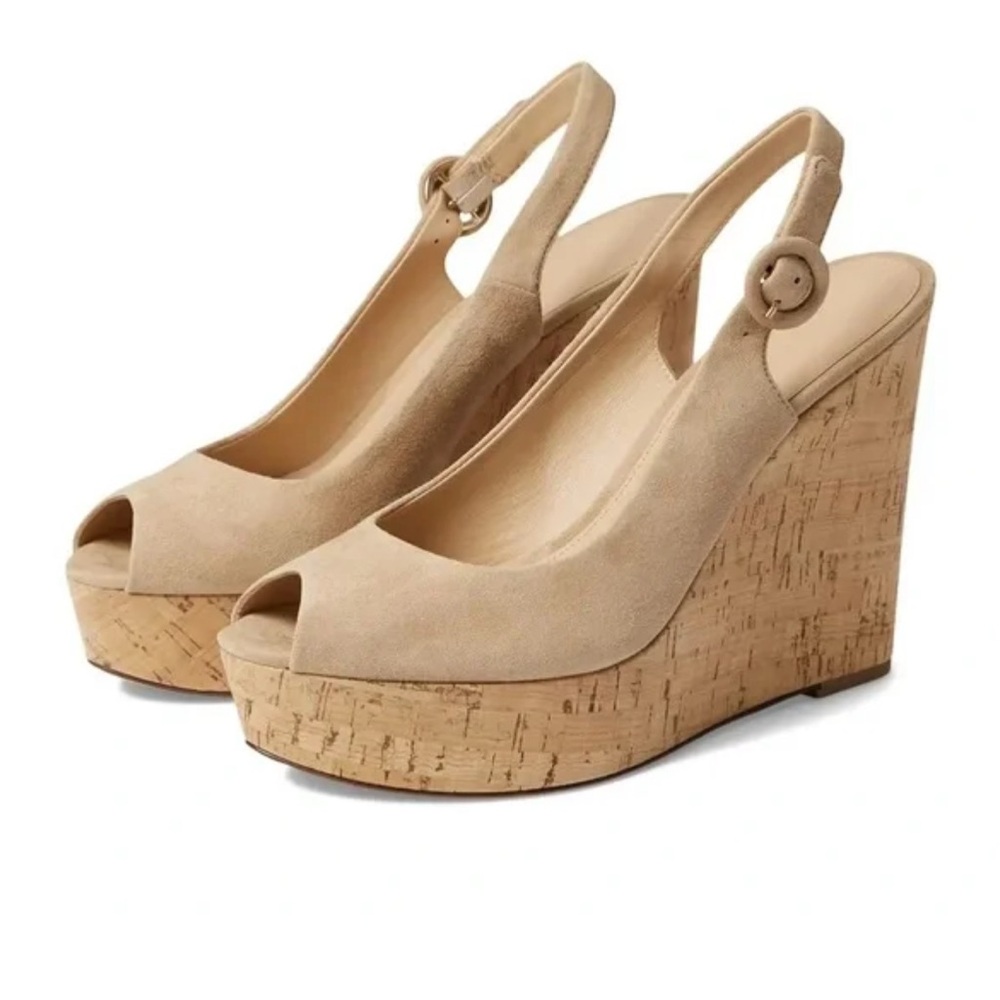 VERONICA BEARD $395 Suede Leather Peep-Toe Wedge Sandals Platform Shoes Size 8.5